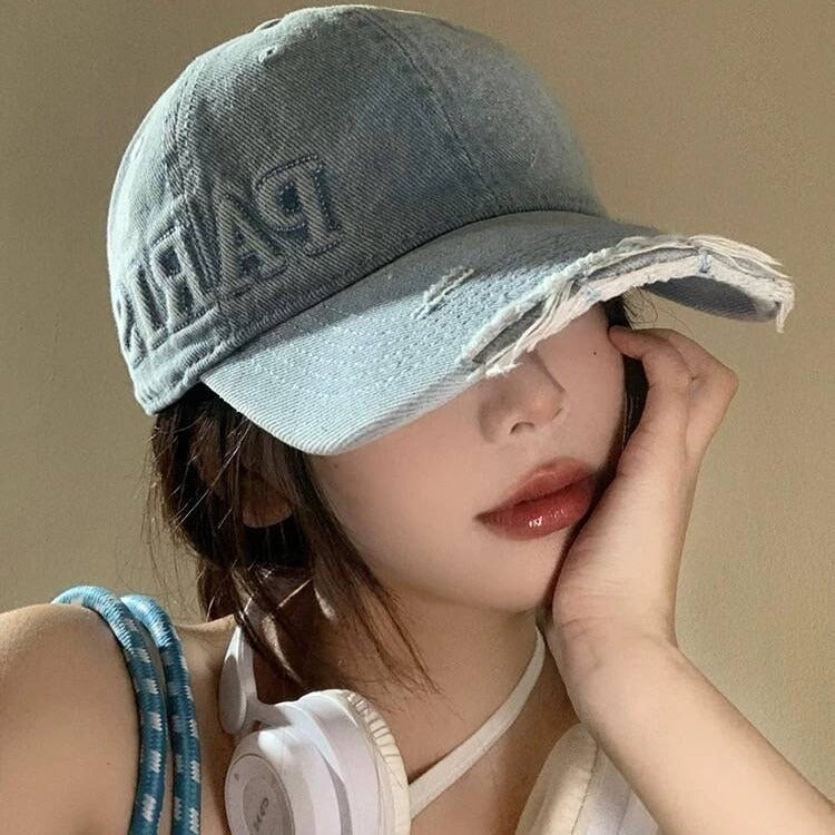 Washed Denim With Hole Baseball Cap Female Peaked Cap