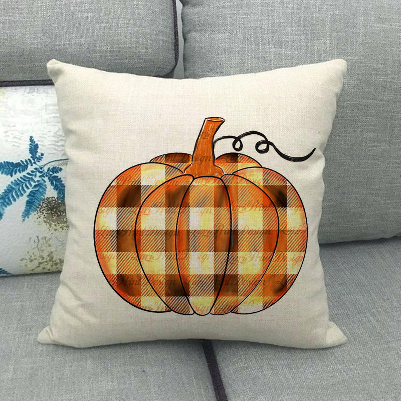 Painted pumpkin linen pillowcase