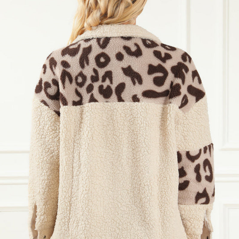 Leopard Print Patchwork Snap Button Jacket