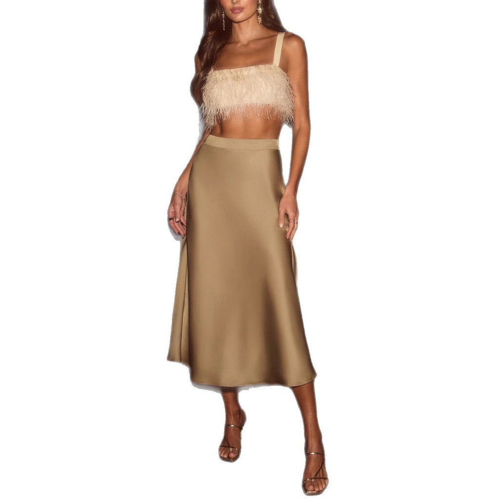 Lady A Solid Color Satin Springsummer New Fashion Slim-fit Skirt