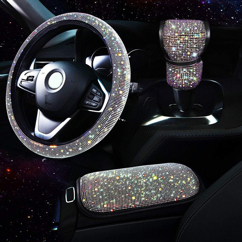 Car Steering Wheel Cover Gear Cover Armrest Box Mat Car Interior Design Suit