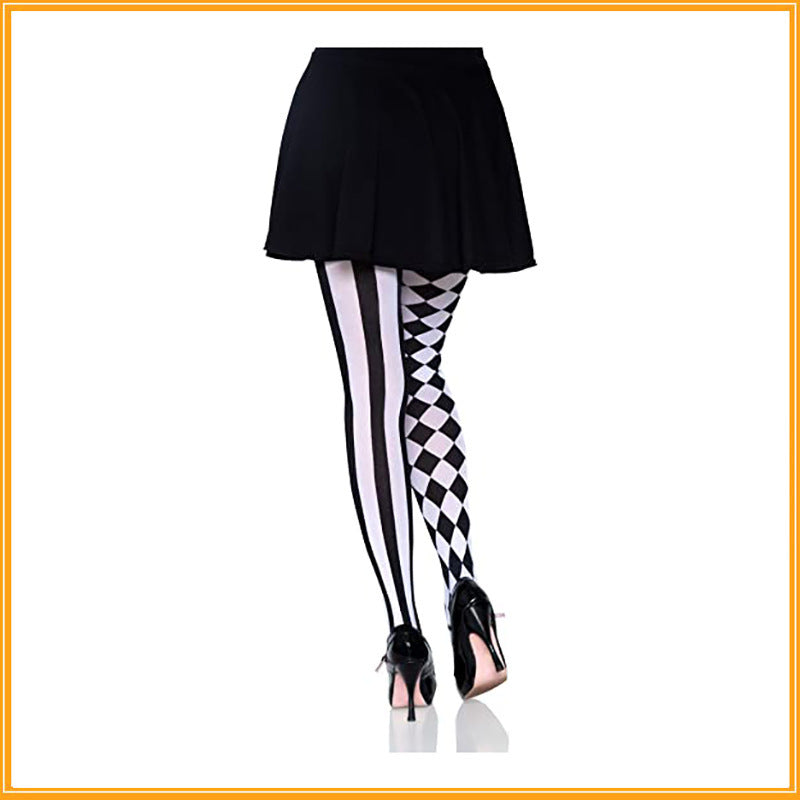 Halloween Magic Yin Yang Vertical Stripes Black And White Piano Plaid Trousers Pantyhose