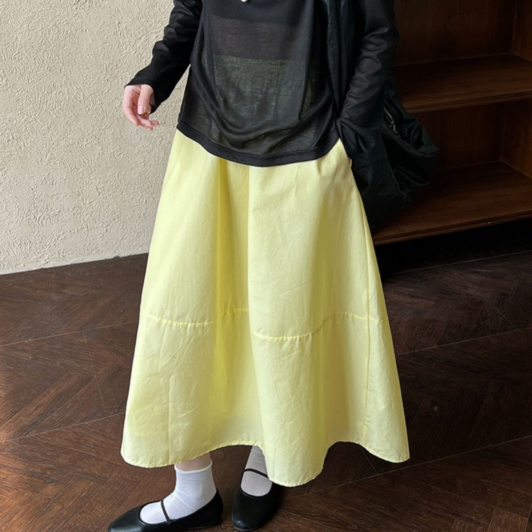 Yellow Skirt High Waist Slimming A- Line Skirt Loose Cover