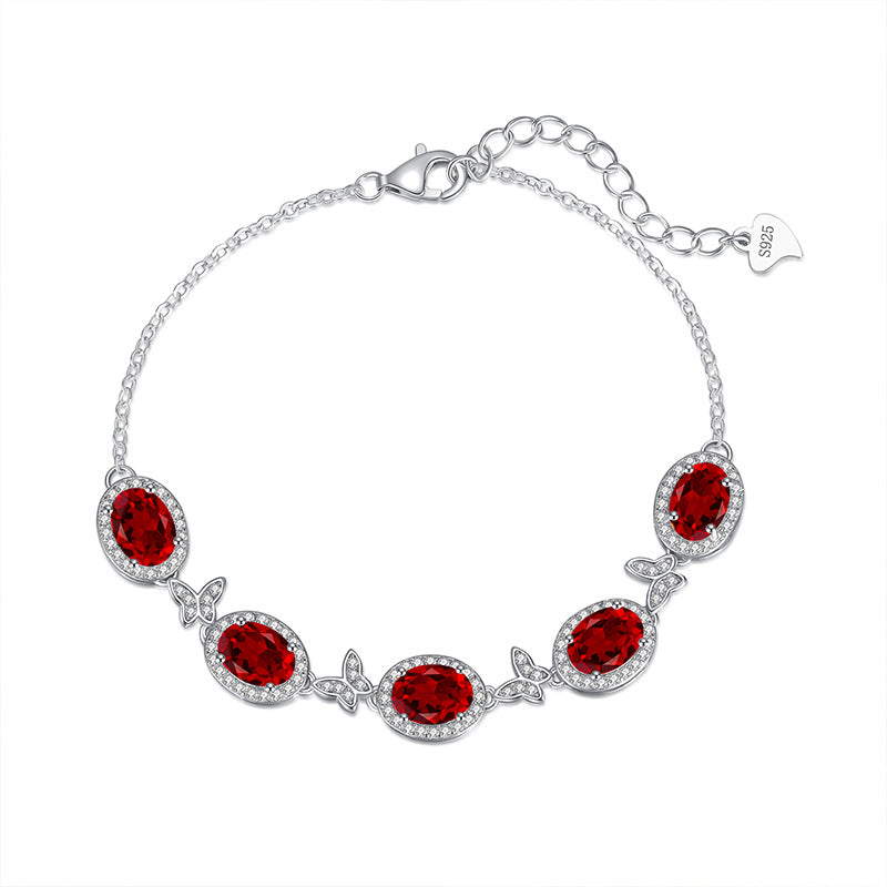 S925 Sterling Silver Inlaid Natural Crystal Butterfly Bracelet