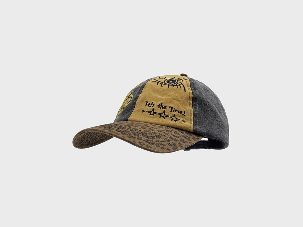 Niche Color-blocking Leopard Print Distressed Hat