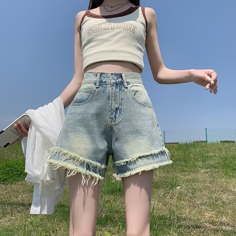 Raw-edge Denim Shorts For Women New Summer Style With A High Waist