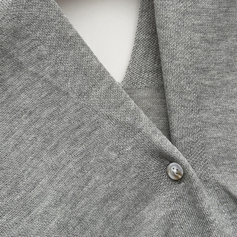 كارديجان صيفي محبوك بلون واحد مع مشبك وصدرية عباءة متناسقة