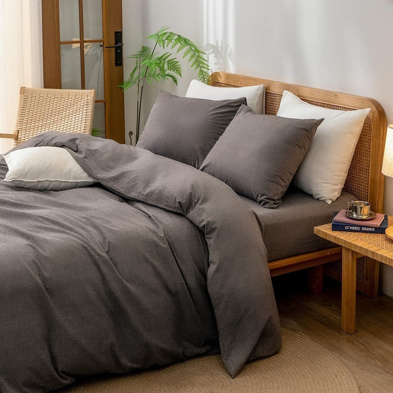 Simple Four-Piece Fleece-Brushed Solid-Color Home Double Bed