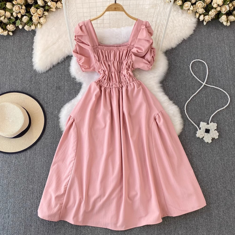 Bubblesleeve Squareneck Waistcinching Dress