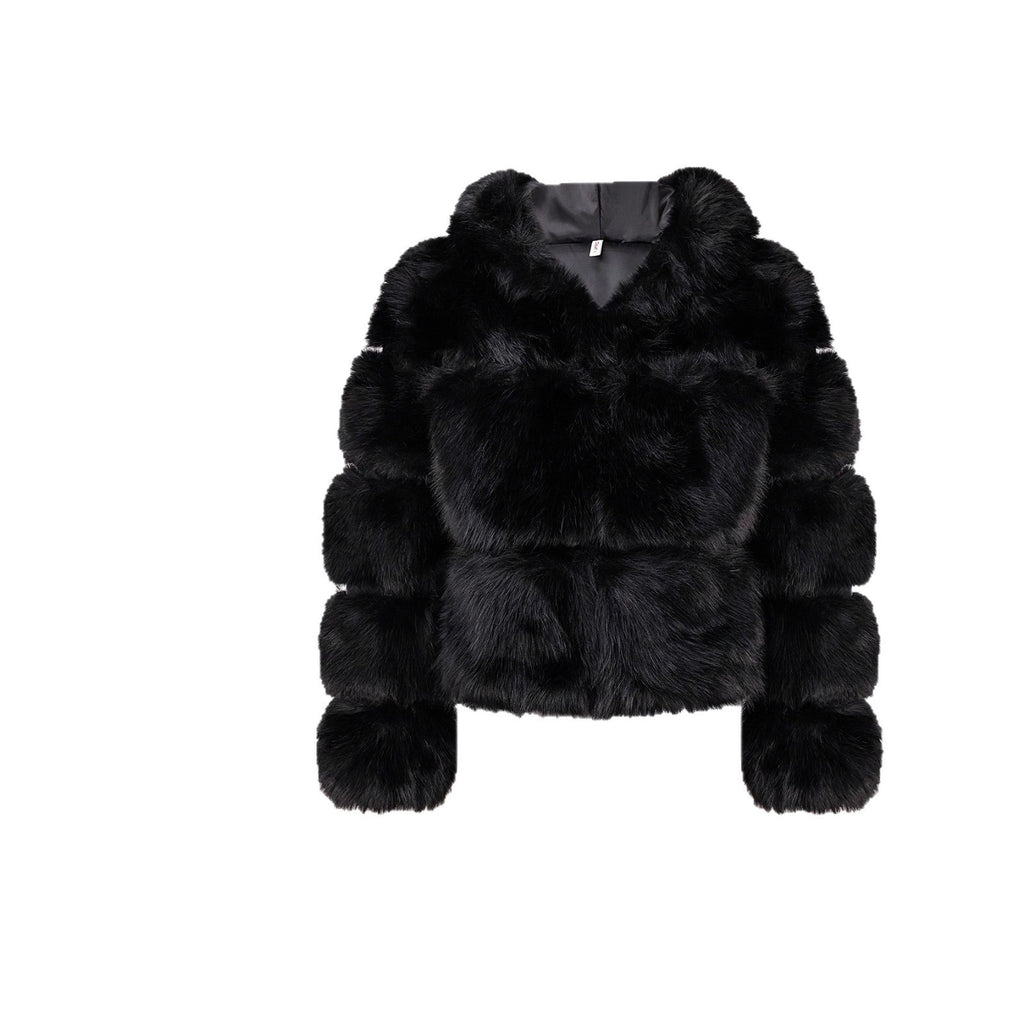 Black Faux Fur Short Hood Jacket