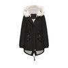 Ladies Hooded With Fur Collar Fleece Padded Coat