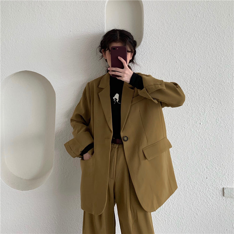 Coffee Color Suit Jacket Women Loose And Thin Western Style Wide-leg Pants Fashion