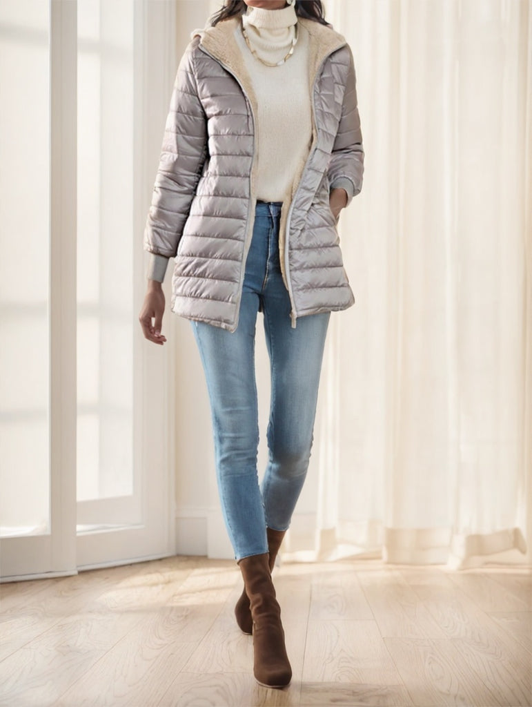 Aveloria Modichic Casual Versatile Solid Color Fleece Hooded Padded Padded Coat