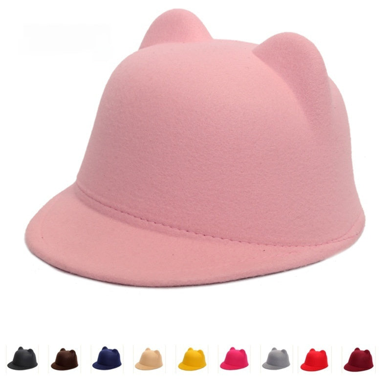 Women's Dome Retro Woolen Peaked Cap Cute Cat Ears Equestrian Hat