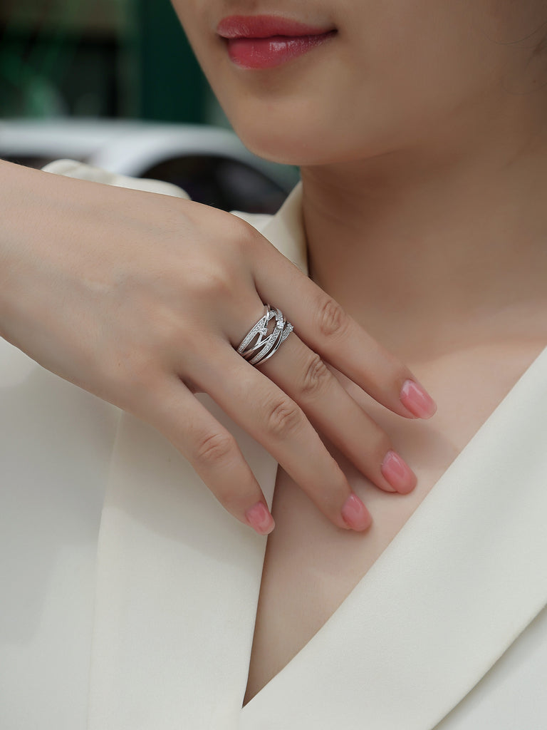 Diamond Shining - Set With Top-quality Moissanite S925, Silver And Platinum-plated Diamond Wedding Ring. The Ring Can Be Tested With A Diamond Pen In Yellow Gold And Rose Gold