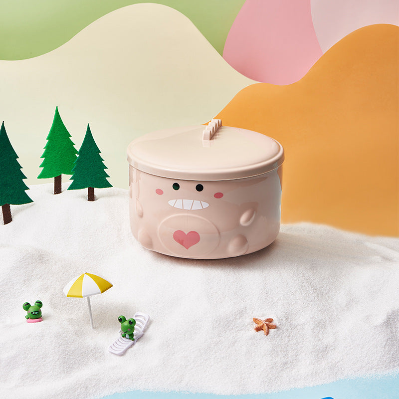 304 Stainless Steel Dinosaur Instant Noodle Bowl Plastic Instant Noodle Bowl For Student Dormitory With Lid