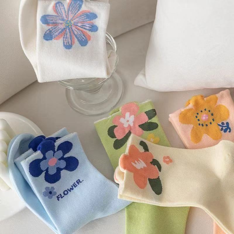 Colorful Flowers Tube Socks Japanese Cute Style Students' Socks