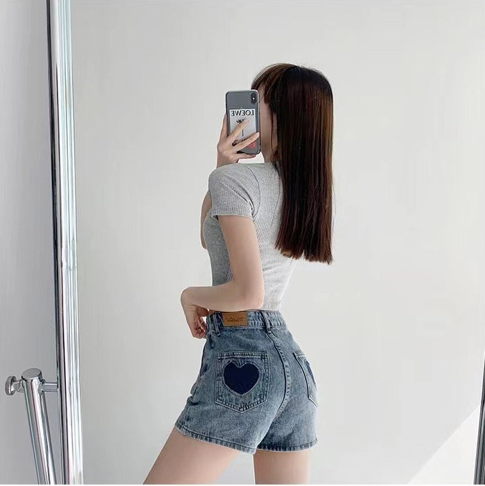 Retro Ins Street Love A-line Denim Shorts For Women