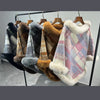 Big Fur Collar Cloak Mid-length Batwing Sleeve Pullover Classic Plaid Shawl