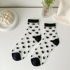 Spun Glass Crystal Tube Socks Women's Summer Thin Black Polka Dot Breathable Mesh
