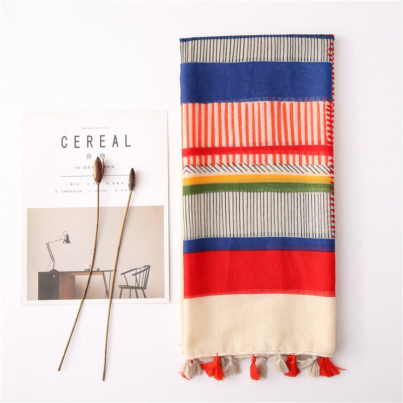 New Vintage Stripe Sunscreen Shawl Women's Scarf