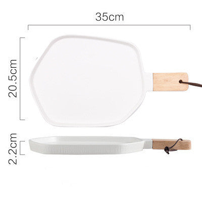 Nordic Creative Ceramic Western Food Plate With Wooden Handle