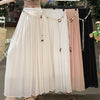 Vintage Belt Pleated Skirt Versatile Slimming High Waist A- Line