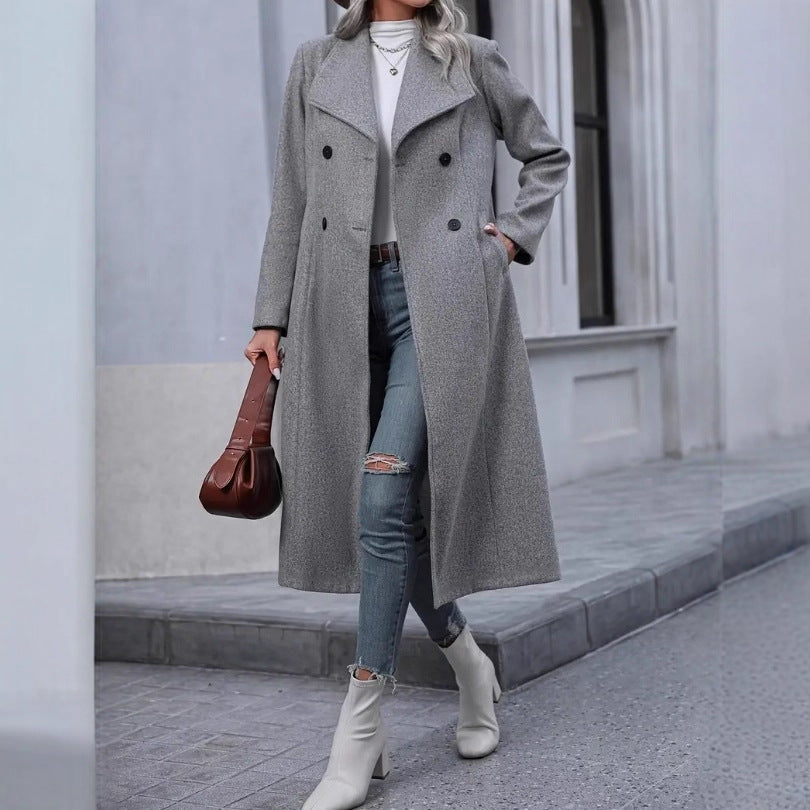 Woolen Long Slim-fit Women's Coat