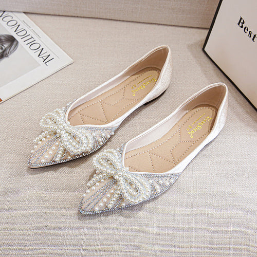 Pearl Rhinestone Bow Pointed Pumps Women