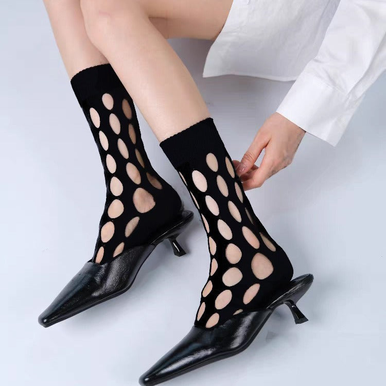 Thin Women's Hollow Hole Mid Tube Socks