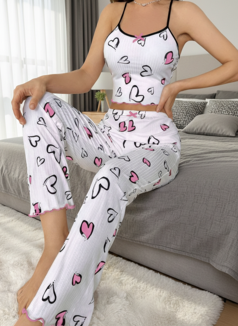 بيجامة منزلية بتصميم قلوب خامة ناعمة ومريحة