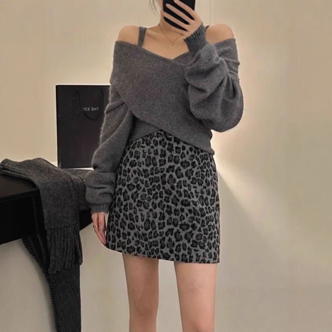 A - line Slimming Leopard - print Bodycon Skirt - Eshtree