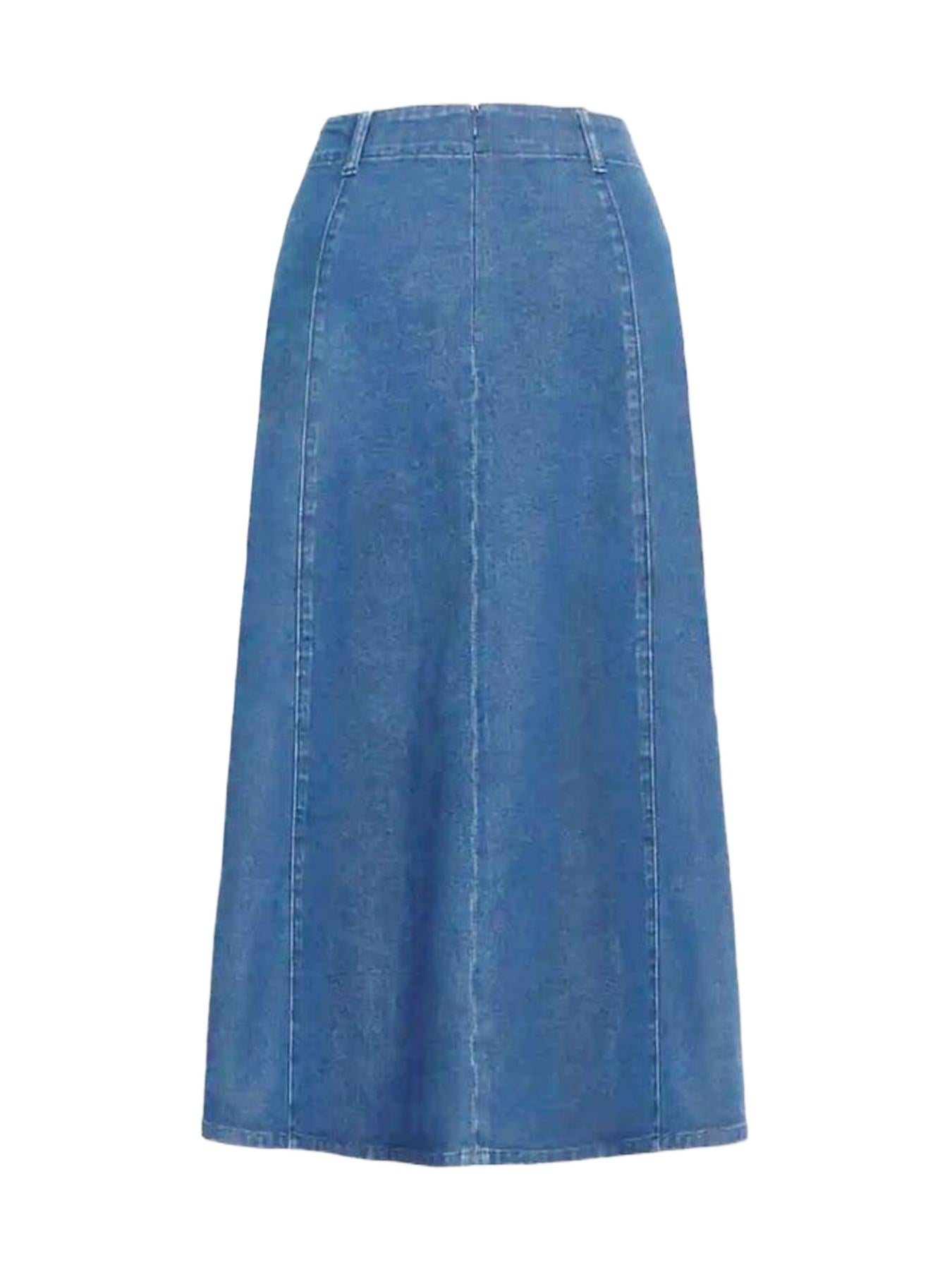 2025 Spring New Women's High Waist Loose A-line Cowboy Skirt, Medium Length Elastic Casual Solid Color Skirt, Elegant For Office And Daily Wear, Fashionable Style Smooth, Cowboy Fabric Washable