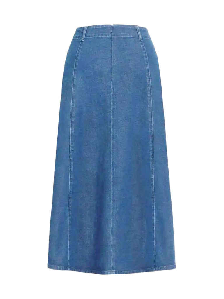 2025 Spring New Women's High Waist Loose A-line Cowboy Skirt, Medium Length Elastic Casual Solid Color Skirt, Elegant For Office And Daily Wear, Fashionable Style Smooth, Cowboy Fabric Washable