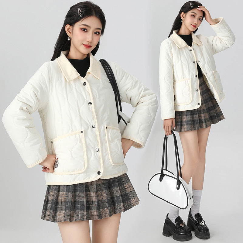 Short Velvet Cotton-padded Coat For Women