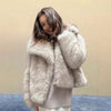 Women's Pure Color Versatile Faux Fur Collar Long Sleeve Coat Plus Size Outerwear