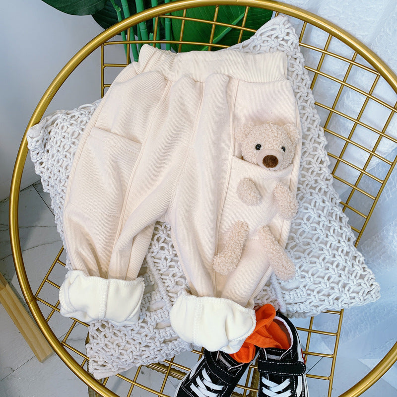 Boys And Girls Detachable Pockets Bear Pants