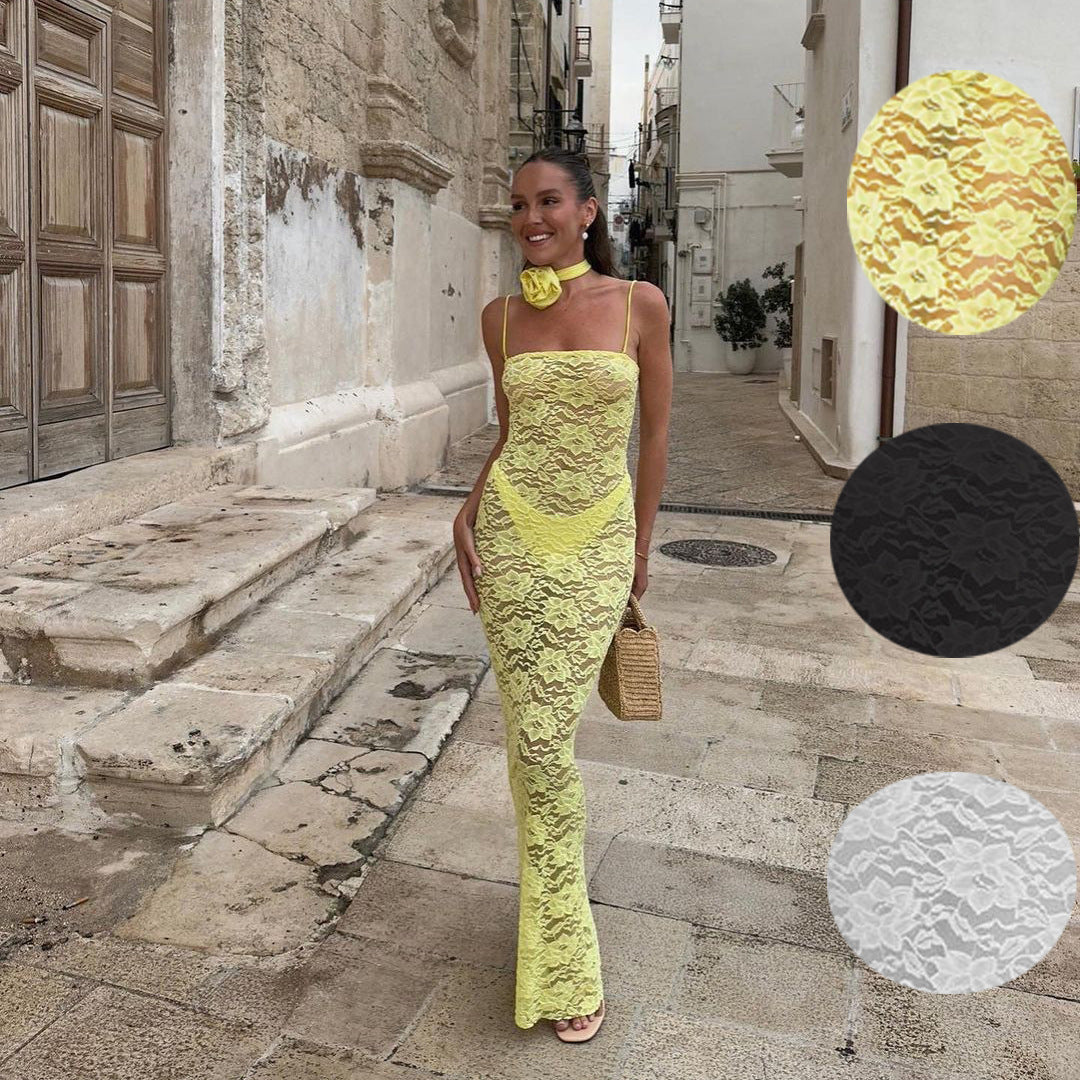 Sling Lace See-through Slim-fit Sheath Dress