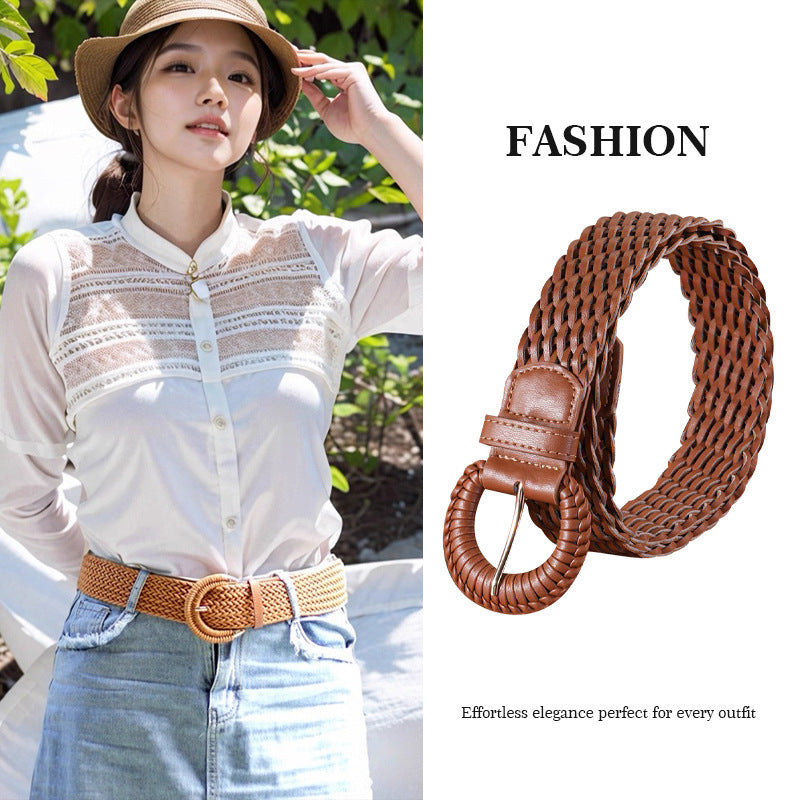 Fashion New Women's Handmade Woven Leather Belt