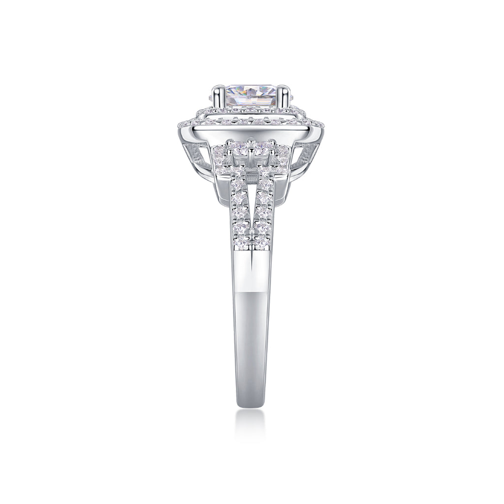 Golden Sunset - A Wedding Ring Set With 1-carat Top-quality Moissanite S925 Silver And Platinum-plated Diamond. The Ring Can Be Inspected With A Diamond Pen