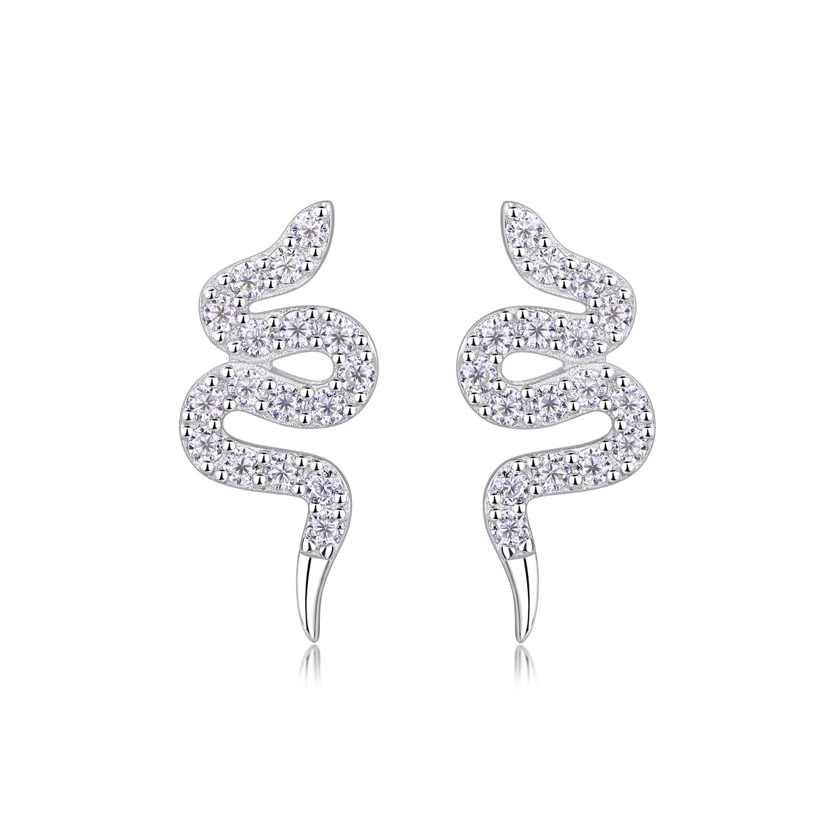 Silver Snake Entwined - Set With Top-quality Moissanite, Luxurious And Fashionable Light Luxury Jewelry, Silver Stud Earrings S925, Silver-plated Platinum