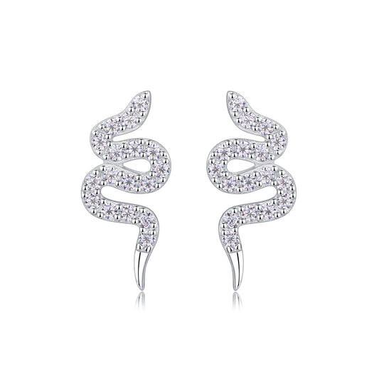 Silver Snake Entwined - Set With Top-quality Moissanite, Luxurious And Fashionable Light Luxury Jewelry, Silver Stud Earrings S925, Silver-plated Platinum