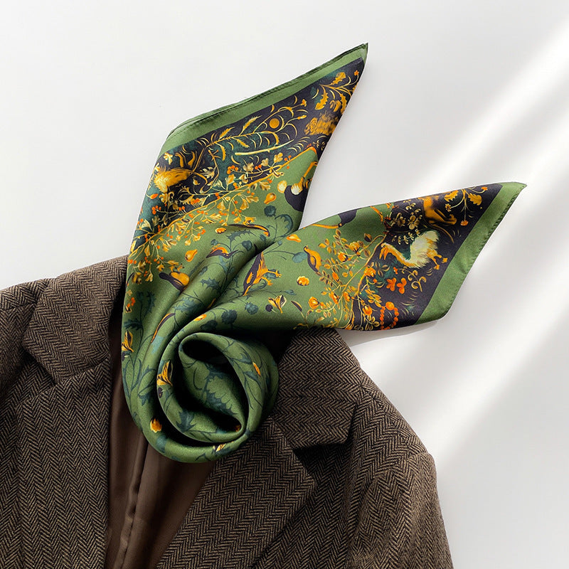 Autumn And Winter New Literary Flower Printing Silk Kerchief Women