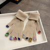 Rhinestone Touch Screen Open Finger Finger Knitted Gloves