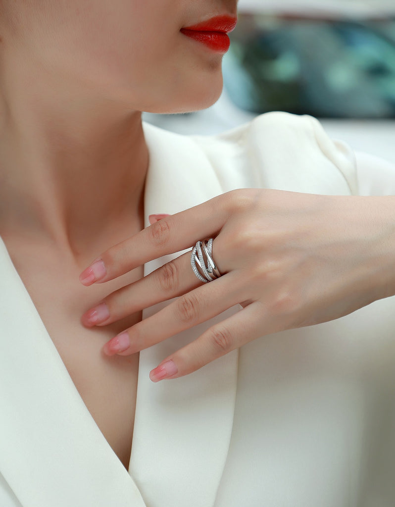 Brilliant Interweaving - A Wedding Ring Set With Top-quality Moissanite S925 Silver And Platinum-plated Diamond Can Be Inspected With A Diamond Pen