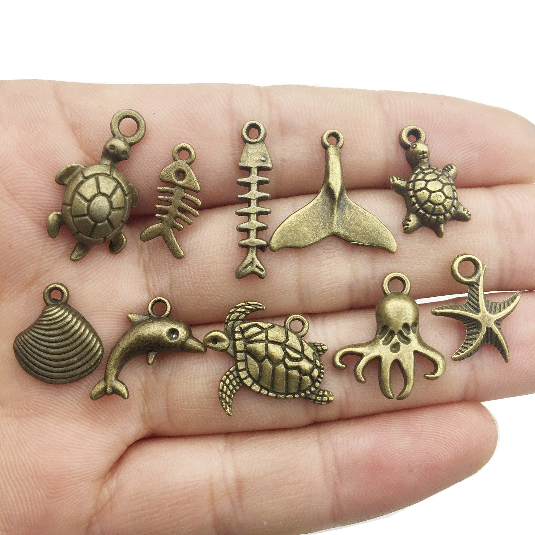 Retro Tibetan Silver Antique Brass Alloy DIY Accessories Marine Turtle Shell Necklace Bracelet Jewelry