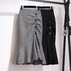 Women's Mid-length Tartan Skirt Western Style Slimming Split Fishtail