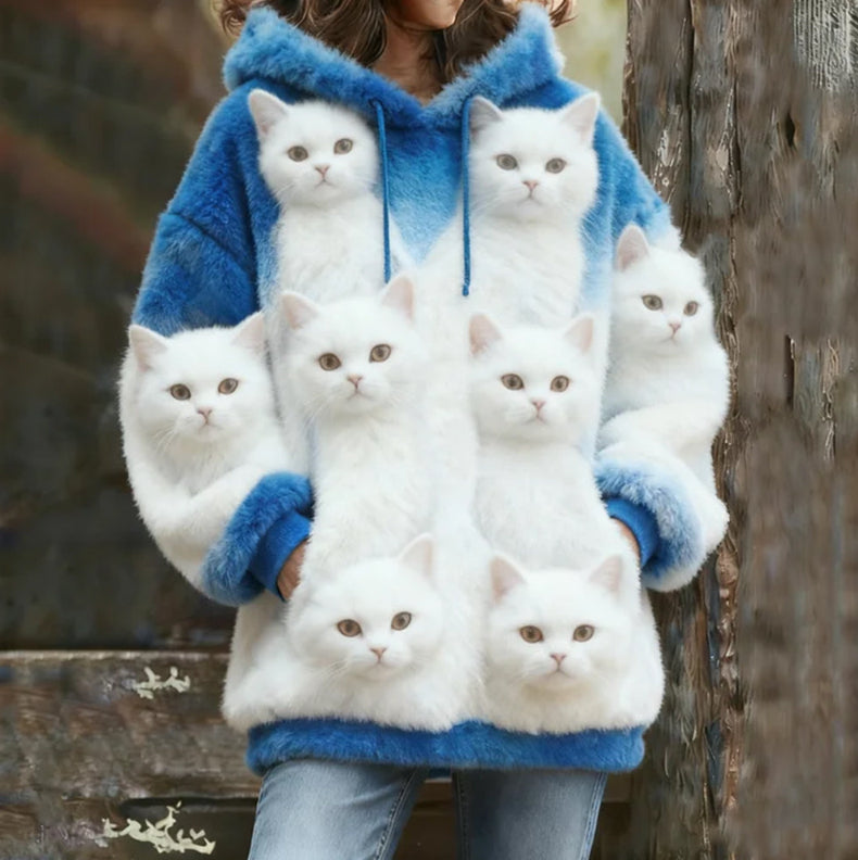 Heat-Transfer Blue Fleece Cute Pet Hoodie