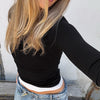 Women's Casual Black Fake Slim Fit Round Neck Long Sleeves T-shirt