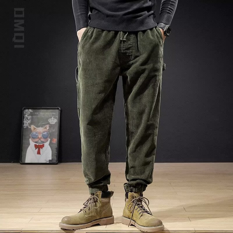 Mens Casual Loose-fitting Plus-size Corduroy Trousers